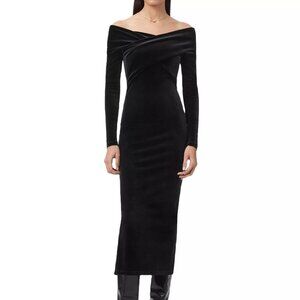 ALLSAINTS Delta Velvet Midi Dress Black